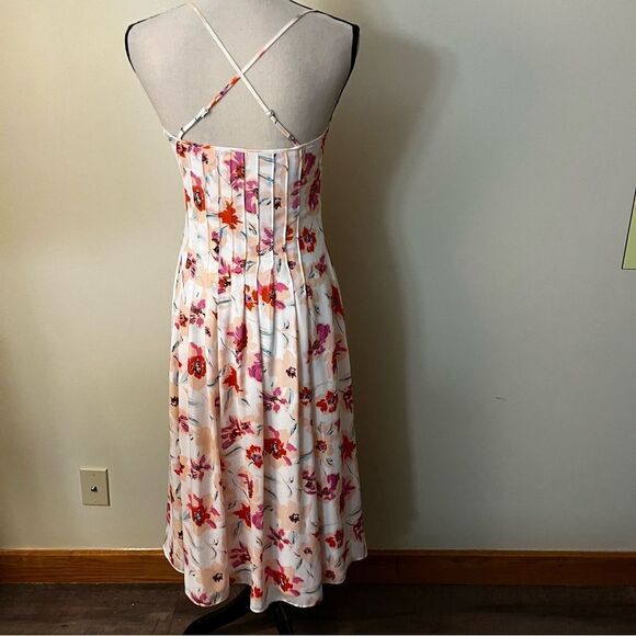 Banana Republic Pintuck White Pink Floral Spaghetti Straps Cross Midi Dress - Picture 10 of 16